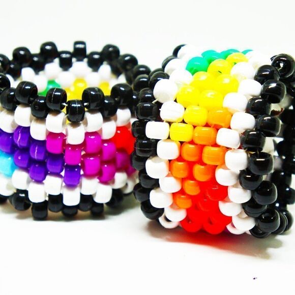 Stretchy Rainbow Kandi Cuff Beaded Handmade Bracelet with White and Black - Picture 5 of 9